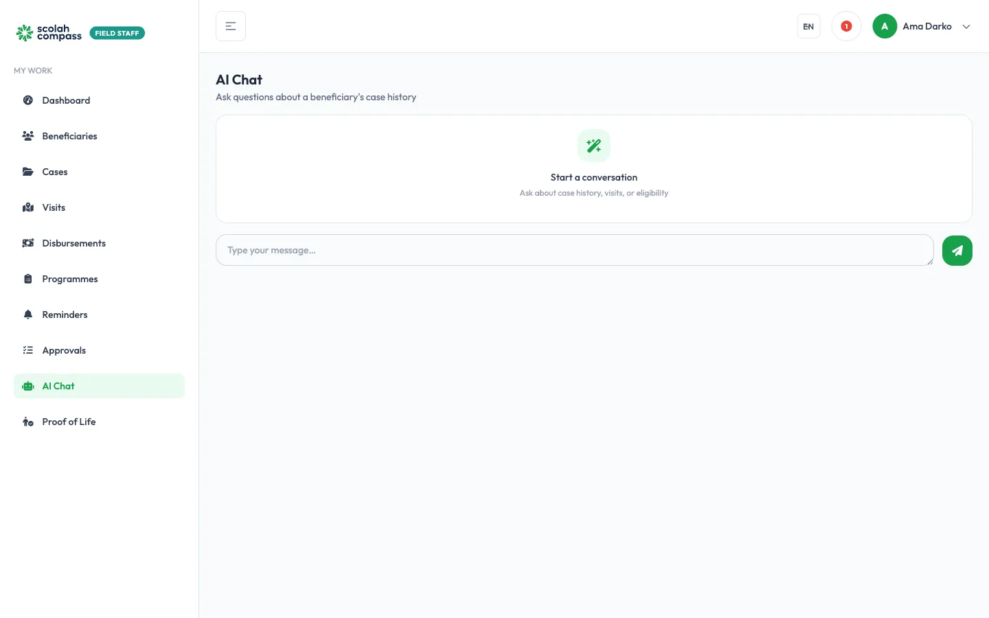 Écran de discussion de l'assistant IA