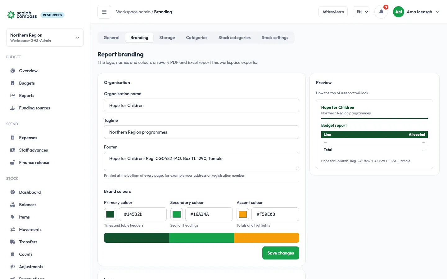 Report branding