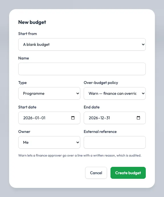 New budget form