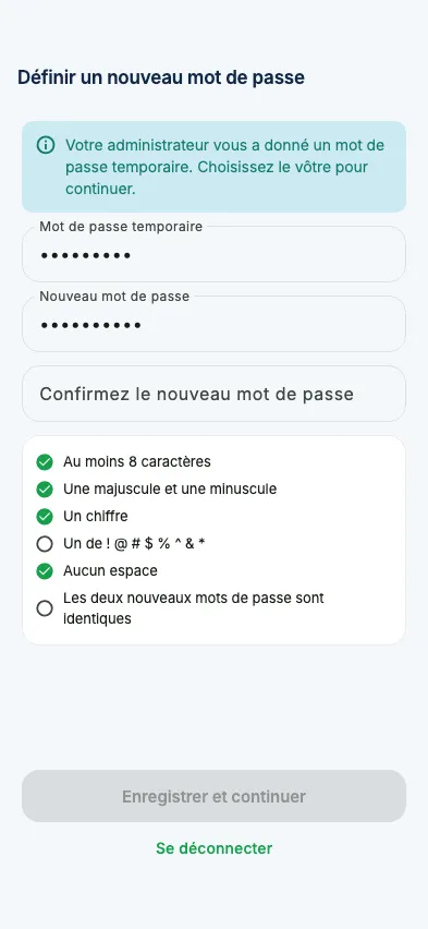 Choisir votre propre mot de passe après un mot de passe temporaire