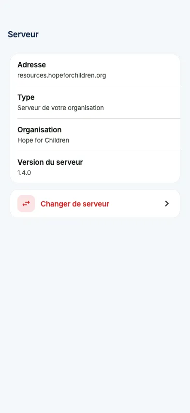 La page Serveur dans Plus