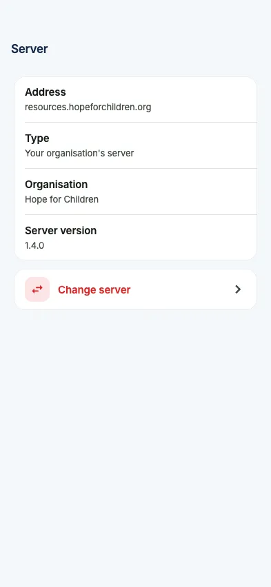 The server page under More