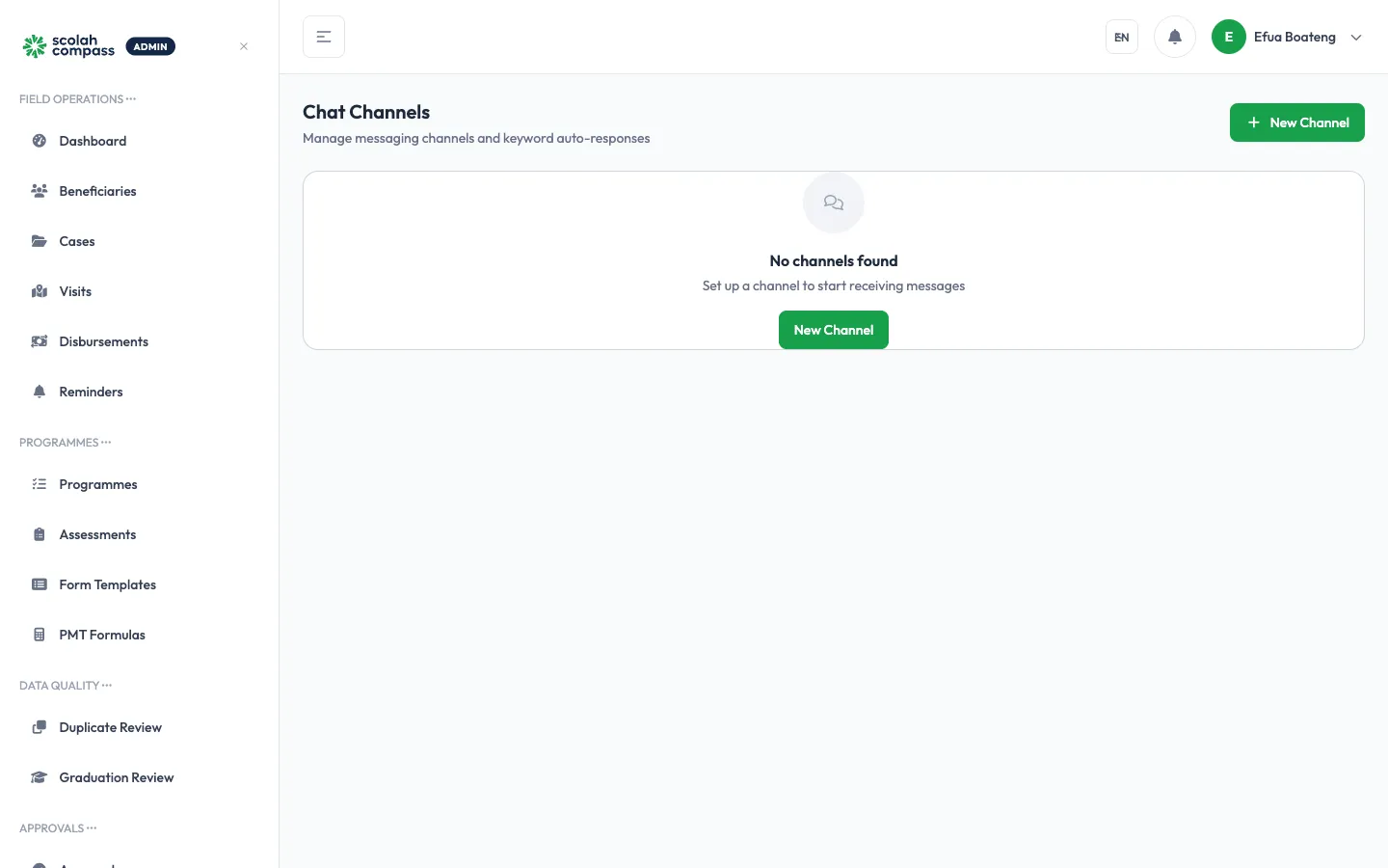 Configuração de canal de chat