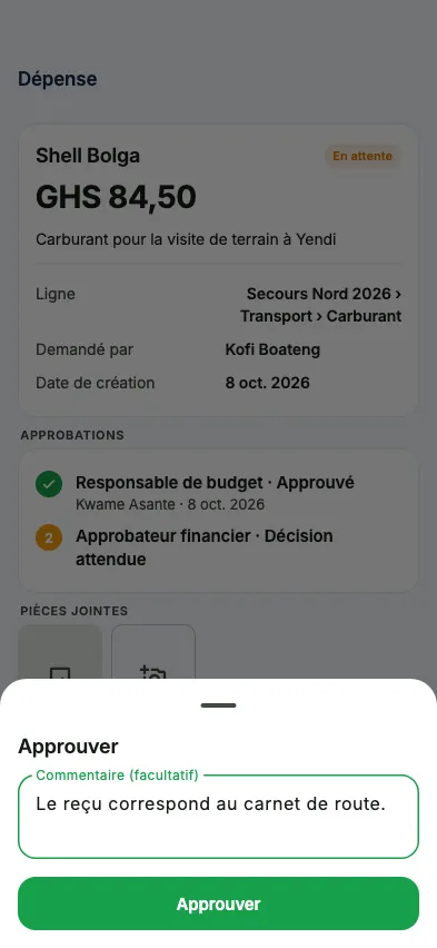 Approuver avec un commentaire