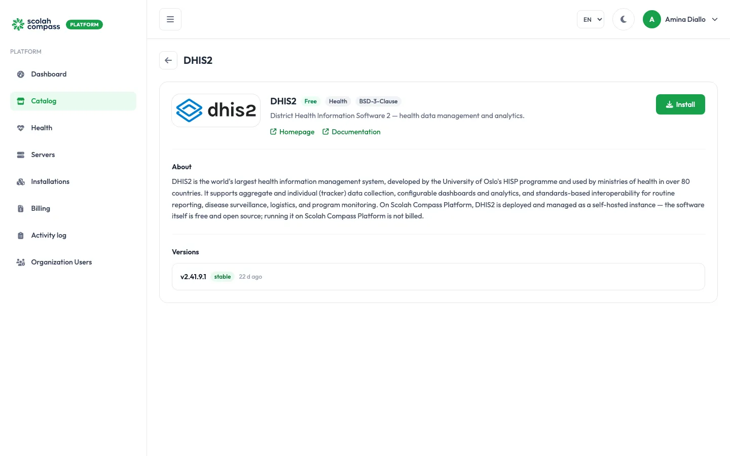 DHIS2 in the catalog