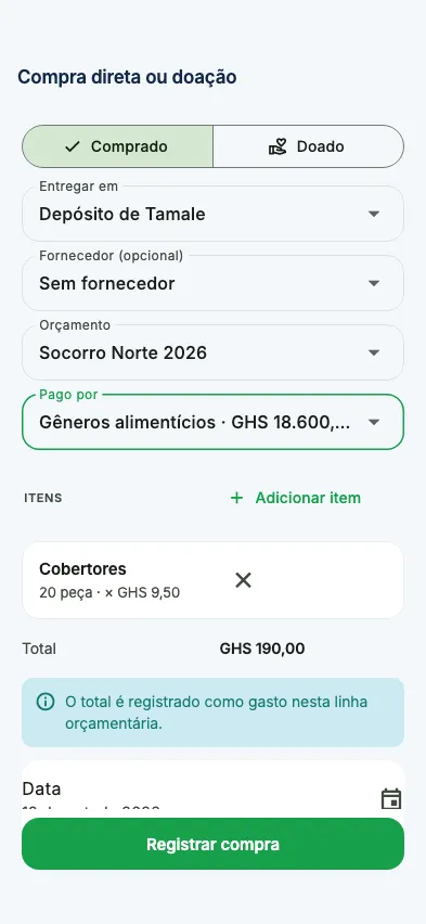 Uma compra direta paga por uma linha orçamentária