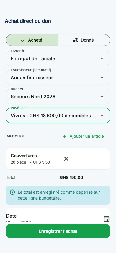 Un achat direct payé sur une ligne budgétaire