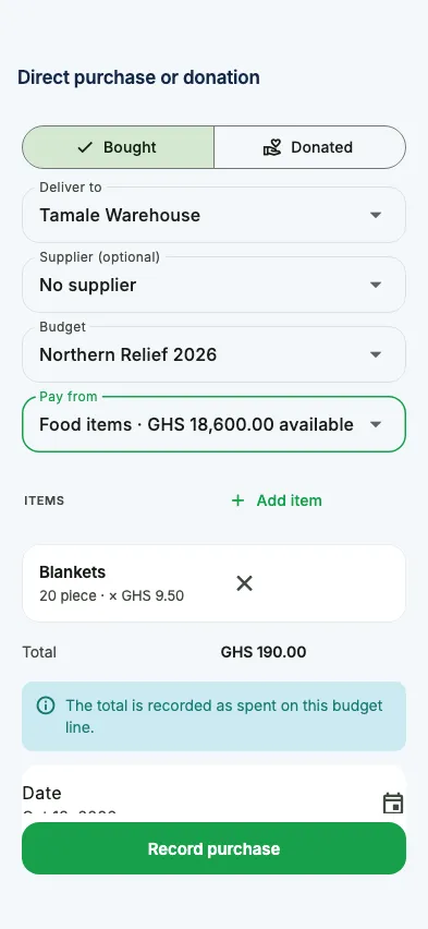 A direct purchase paid from a budget line