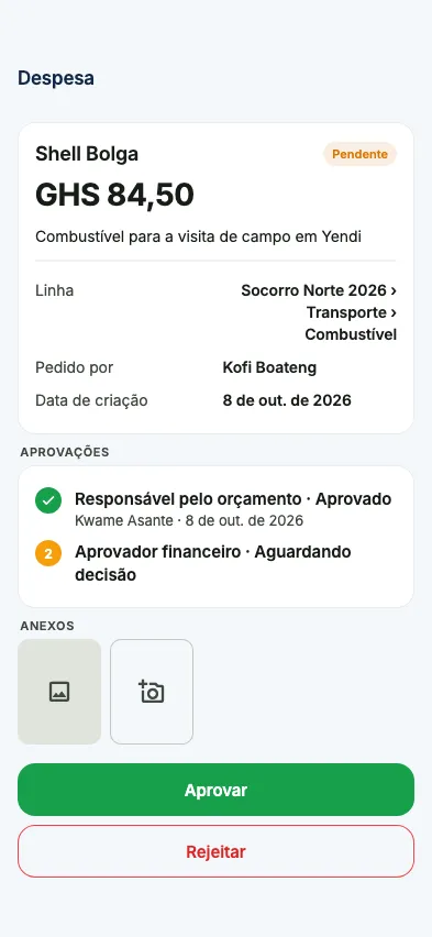 Uma despesa com as etapas de aprovação