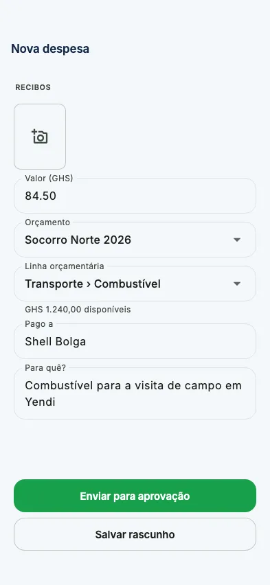 Uma nova despesa com a sua linha orçamentária