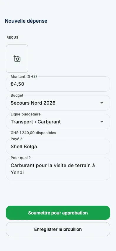 Une nouvelle dépense avec sa ligne budgétaire