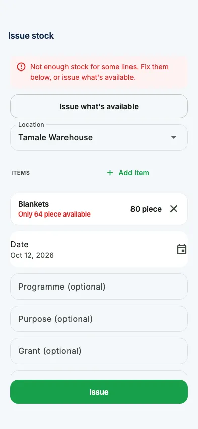 An issue checked before saving, with a short line