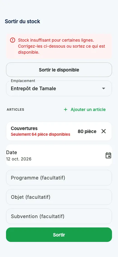 Une sortie vérifiée avant l'enregistrement, avec une ligne insuffisante
