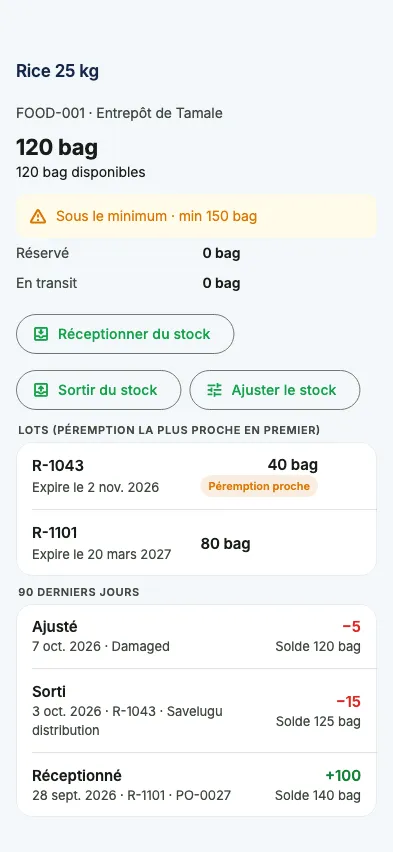La fiche d'un article : solde, lots et 90 derniers jours