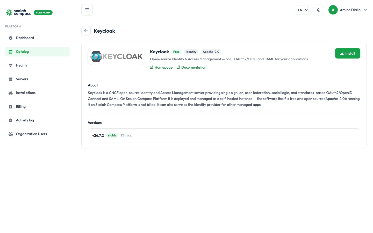 Keycloak in the catalog