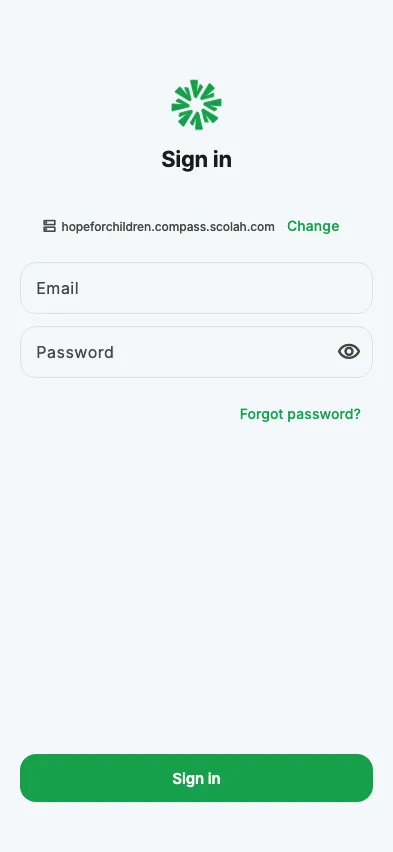 Signing in to an organisation hosted by Scolah