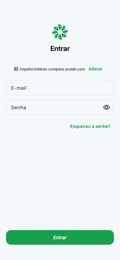 Login em uma organização hospedada pela Scolah