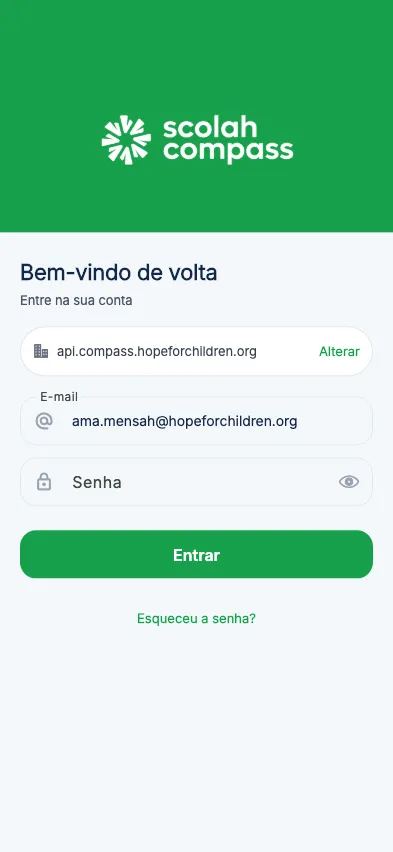 Entrar no servidor da sua organização