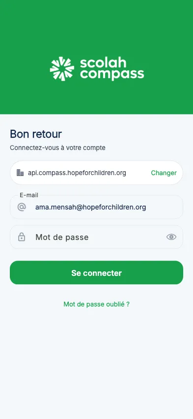Connexion sur le serveur de votre organisation