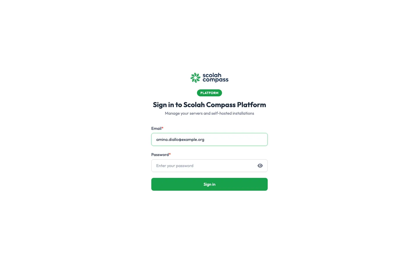 Sign in to Scolah Compass Platform