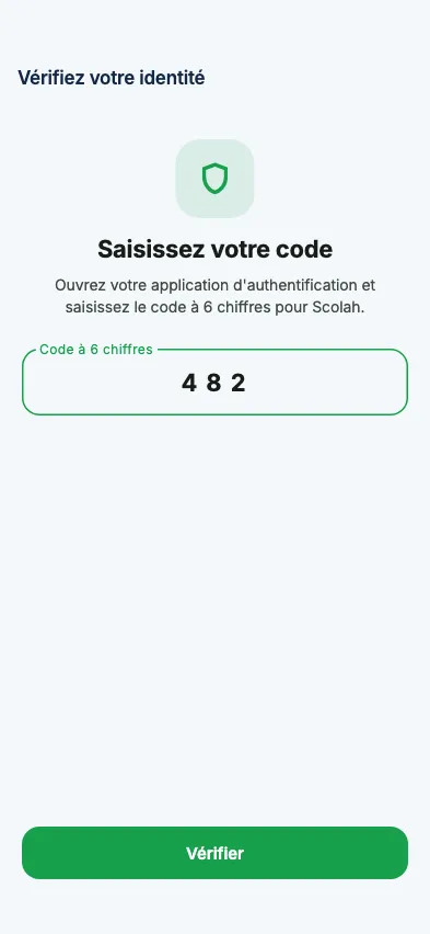 Saisie du code de vérification en deux étapes