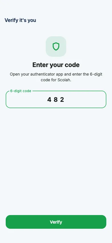 Entering the two-step verification code