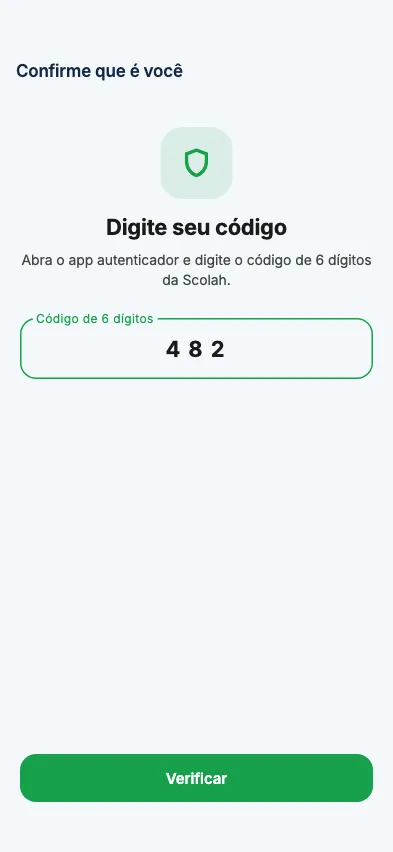 Digitar o código da verificação em duas etapas