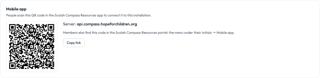 The Mobile app card on a Resources installation's Domains tab