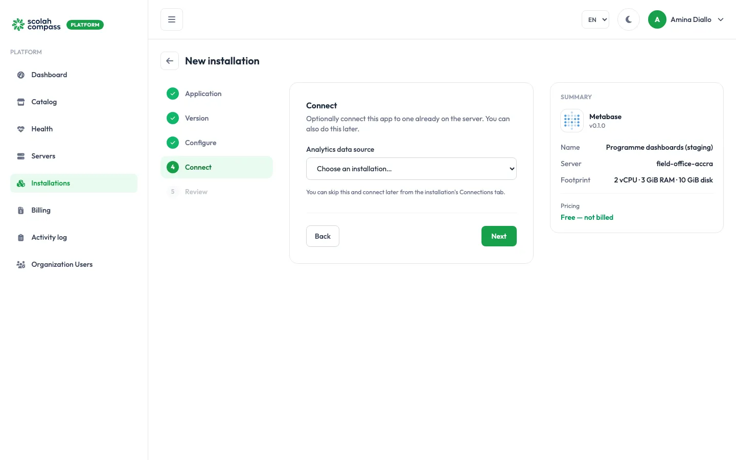 Connect to another installation (optional)