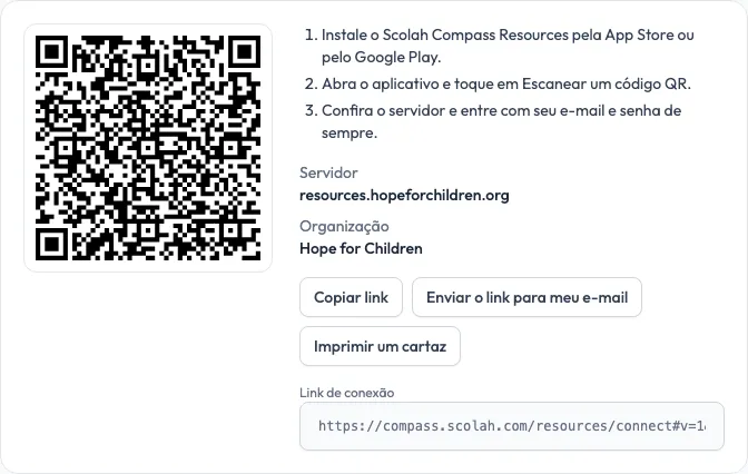 A página Aplicativo móvel no portal Resources
