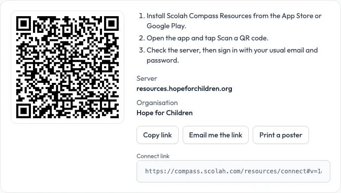 The Mobile app page in the Resources portal