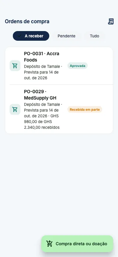 Ordens de compra a receber
