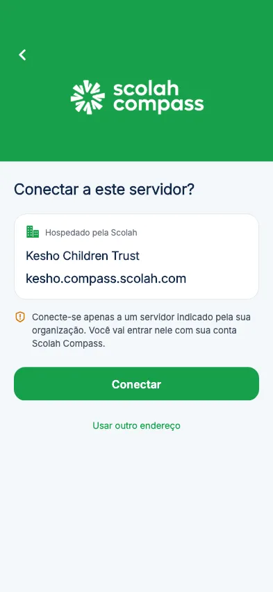 Verificação de uma organização hospedada pela Scolah antes de conectar