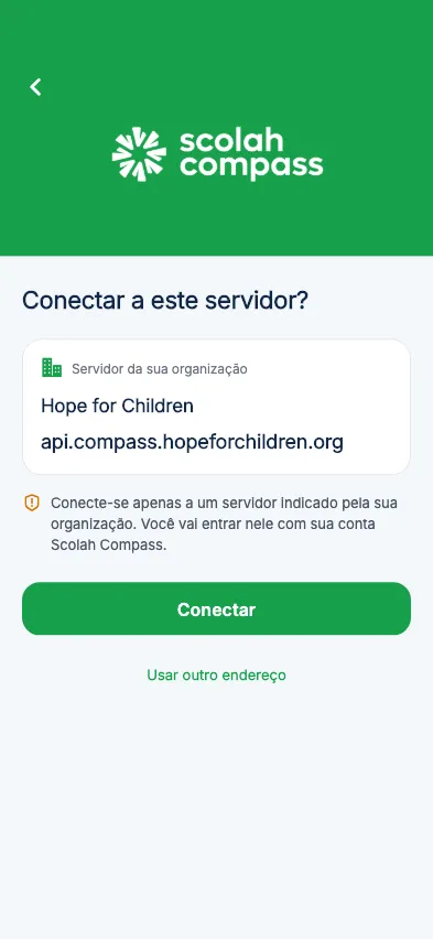 Verificação do servidor da sua organização antes de conectar