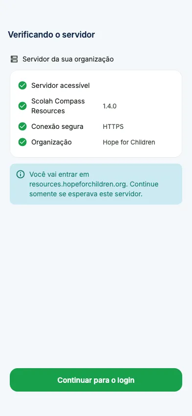 Verificação do servidor da sua organização antes de conectar