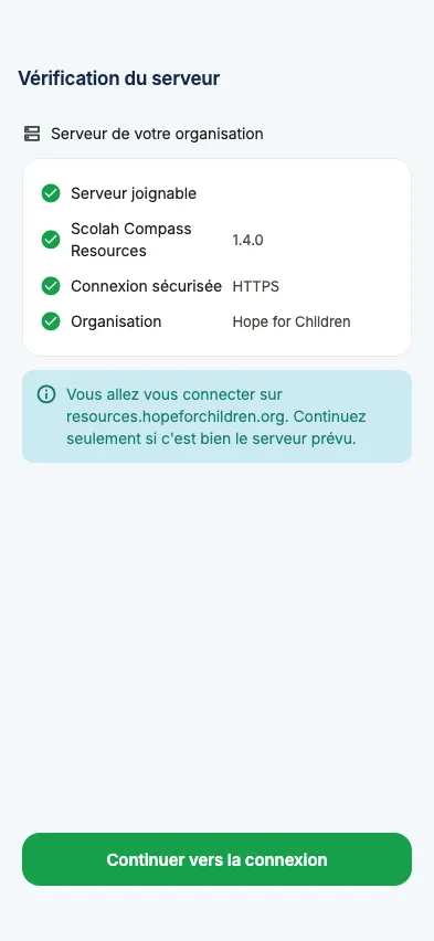 Vérification du serveur de votre organisation avant la connexion