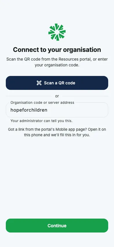 Entering your organisation code