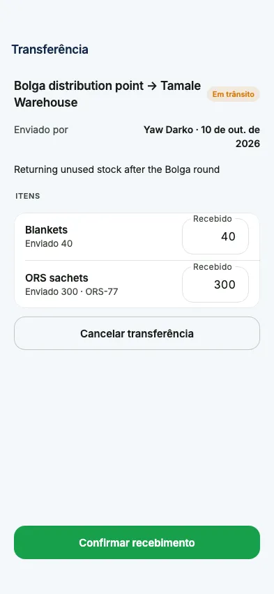 Receber uma transferência