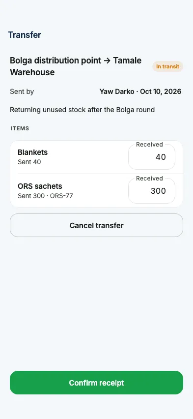 Receiving a transfer