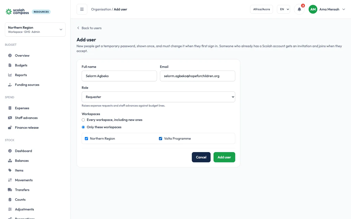 Adding a user